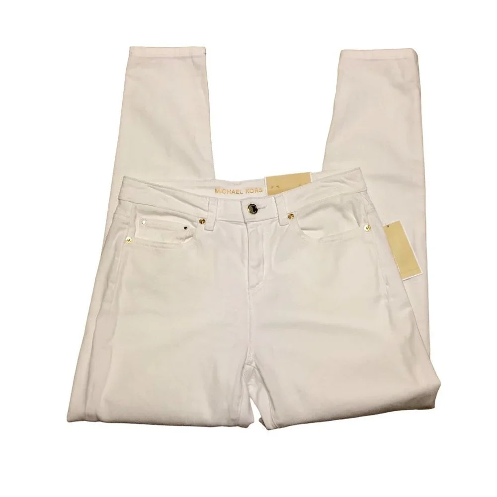 MICHAEL KORS $98 SELMA HIGHER RISE WHITE SKINNY JEANS size 8 NWT‎